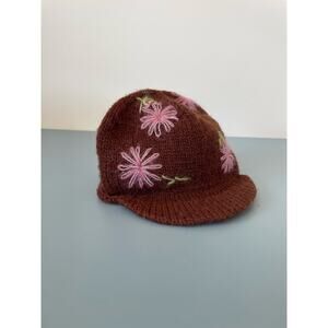 Nirvanna brown embroidered womens knit Hat newsboy OS